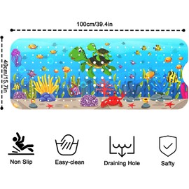 XIYUNTE Baby Bath Mat for Tub for Kids, 40 X 16 Inch Extra Long Kids Bathtub Mat Non Slip, Cartoon Patterned Bath Tub Shower Mat Anti Slip with Suction Cups & Drain Holes, Machine Washable, Sea Turtle
