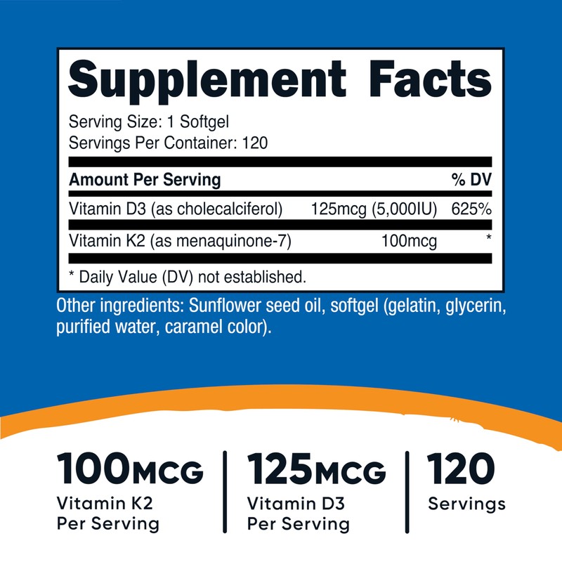 Nutricost Vitamin K2 (MK7) (100mcg) + Vitamin D3 (5000 IU)