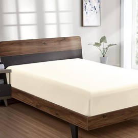 SSW HOMES Double Fitted Sheet Cream - Deep Pocket 12 inch(30cm) - Soft Easy Care Brushed Microfiber Plain Bed Sheet - Hotel Quality Shrinkage and Fade Resistant Bedding