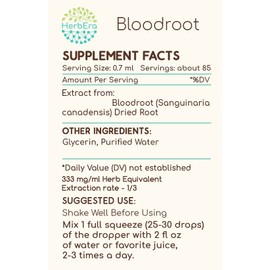 HerbEra Bloodroot Tincture B60 Alcohol-Free Extract, Super-Concentrated Responsibly farmed Bloodroot (Sanguinaria Canadensis) Dried Root (2 Fl Oz)