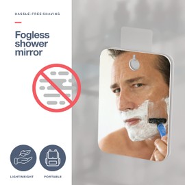 Homeify Bathroom Shower Caddy + Fogless Shower Mirror, 4 Pc Set Includes, 2 Adhesive Shower Shelves, Soap Holder & Fogless Mirror for Shower, No Drilling Rustproof Bathroom Shower Organizer (Black)