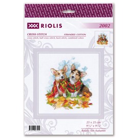 RIOLIS - Ready for Autumn 2002, Dogs Cross Stitch Kits 9¾" x 9¾", Counted Cross Stitch Kits, Counted Cross Stitch Kits for Beginners & Advanced, Cross Stitching Kits for Adults, Dog Embroidery Kit