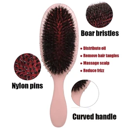 Boar Bristle Hair Brush Detangling Paddle Brush for Curly Fine Wavy Natural Hair, Anti-frizz Detangler Brush Styling Hairbrush for Women and Men, Boar Nylon Mixed Bristle Brush, Reduce Hair Breakage