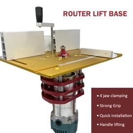 Router Lift, Metal Router Lift System for Router Table Saw Insert Base Plate, 4 Jaw Clamping, Lift Only, No Template Plate