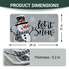 Livcoz Winter Snowman Grey Decorative Front Door Mat, Let It Snow Snowflake Cardinal Welcome Doormat Indoor Outdoor Non-Slip Floor Entryway Rug, Christmas Seasonal Home Kitchen Decoration 17x29 Inches
