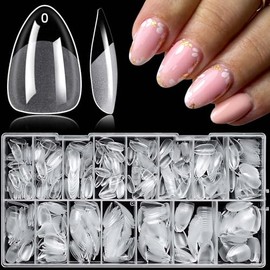 LoveOurHome 600pc Short Almond Nail Tips Clear Fake Nails Short Almond Gel Nail Tips Full Cover Acrylic Nails Clear Press on Nails XS Stiletto False Nail Fingernail for Gel Nail Extension 15 Sizes
