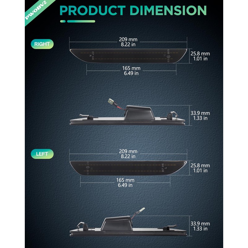 Dynamic White LED Side Marker Lights for Ford Mustang 2015-2023
