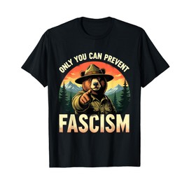Vintage Style Prevent Fascism Bear Forest Political Satire T-Shirt