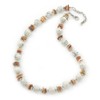 Avalaya White Ceramic Bead, Beige Shell Nugget Necklace In Silver