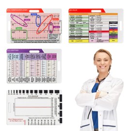 CMANLNYK 4 Pcs ECG/EKG Pocket Ruler Set - Dual-Sided ECG Card, Transparent ECG 7 Step Ruler, Rapid Analysis Measurement Tool ECG Card for Badge Pocket Nurse Student Essentials Paramedic Accessories