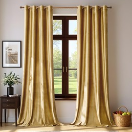 Velvet Gold Curtains 96 inch Length- Living Room Blackout Thermal Window Drapes Darkening Decor Grommet Curtains for Bedroom Set of 2 Panels