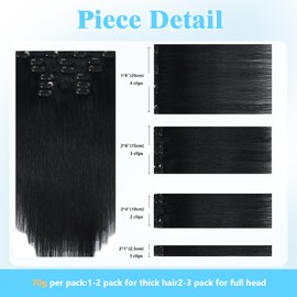 Ukira Black Clip in Hair Extensions Human Hair, 12 Inch 70g 7pcs Jet Black Hair Extensions for Women Real Human Hair, Soft Natural Straight Remy Human Hair Clip in Extensions