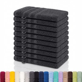 Lavea 10-piece Wash Mitt Set Elena, 10 Pieces, 100% Cotton, Terry Cloth, Washcloth, Highly Absorbent, Soft, for Body and Face, Washable at 60 °C, Dryer Safe, Anthracite, 15 x 21 cm