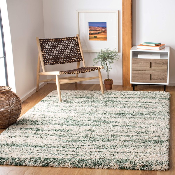SAFAVIEH Hudson Shag Collection 7' Square Ivory / Green SGH206Y Modern Non-Shedding Living Room Bedroom Dining Room Entryway Plush 2-inch Thick Area Rug