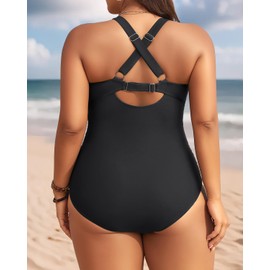 Aqua Eve Plus Size One Piece Swimsuit - Women's Tummy Control Bathing Suit Retro Full Coverage Swimwear 2025 Black 18W