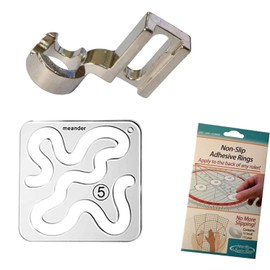 YICBOR 1pcs Meander Ruler Template+1pcs Free Motion Quilting Ruler Foot+1pack Non-Slip Adhesive Rings Ruler Grips (3mmruler+Low Shank Ruler Foot+Grips)