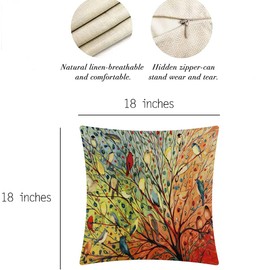 sistwon 18x18 Abstract Trees and Birds Square Decorative Throw Pillow Covers, Set of 4 Covers Cotton Linen Case Cushion for Living Room, Bed, Sofa Car, pillows-013, Green