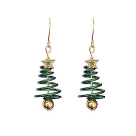 Christmas Tree Drop Earrings, Xmas Eardrop Earrings Xmas Jewellery Presents for Girls Women's Gold Plated Spiral Christmas Tree Earrings Festive Xmas Gift Present
