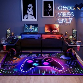 Gamer Rug for Boys Room: Game Room Decor, 47''x 32'' Gaming Rugs with Game Controller and Designs, Non-Slip, Fade Resistant, Easy Clean Area Rugs for Playroom，Bedroom Carpet for Teens, Gifts for Boys