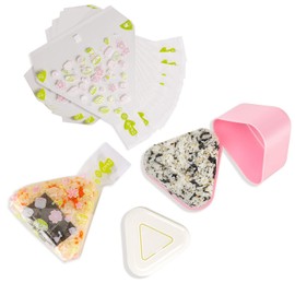 ChasBete Onigiri Mold Kit, 2 Rice Ball mold + 100 Disposable Onigiri Wrappers + Stickers for Rice Ball Maker / Nigiri Sushi Mold