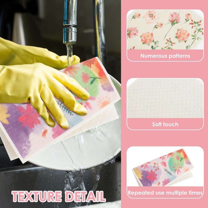 5/6/12Pcs Swedish Dishcloth Eco Friendly Biodegradable for Kitchen Cellulose Sponge