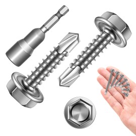Self Tapping Screws for Metal 100Pcs #8 x 3/4" Sheet Metal Screws, 410 Stainless Steel Hex Head Self Drilling Screws for Metal Plastic Wood, High-Strength Quick Self-Tapping Screws by Marysino