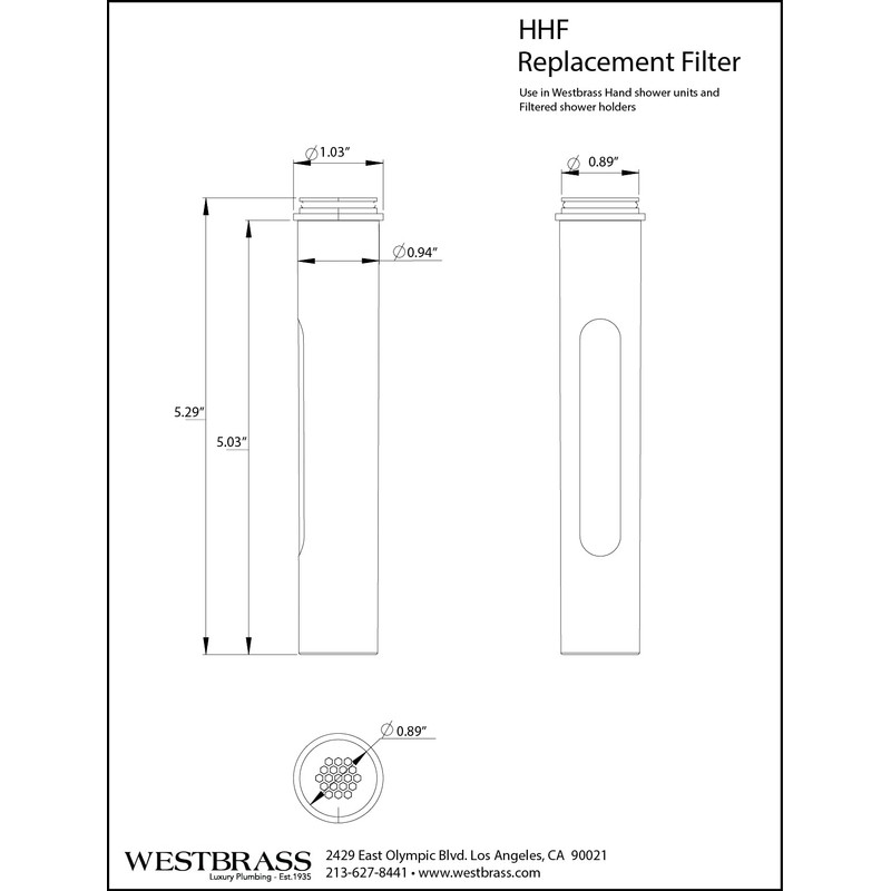 Westbrass HHF Replacement Filter Cartridge for Shower Bracket or Handheld