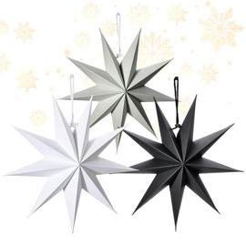 OMIGA 3 Pcs Paper Stars Hanging Paper Christmas Stars Lanterns 60 CM Pointed Paper Star Decorations for Wedding Birthday Baby Shower Room Christmas Ornaments Party Supplies (Black/White/Gray)