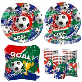 Cheukka Set di stoviglie per la festa dei Mondiali 2026 per 16 ospiti, set di 52 piatti di carta a tema calcio, decorazione per la festa dei Mondiali 2026, piatti di carta, tovaglioli e bicchieri a
