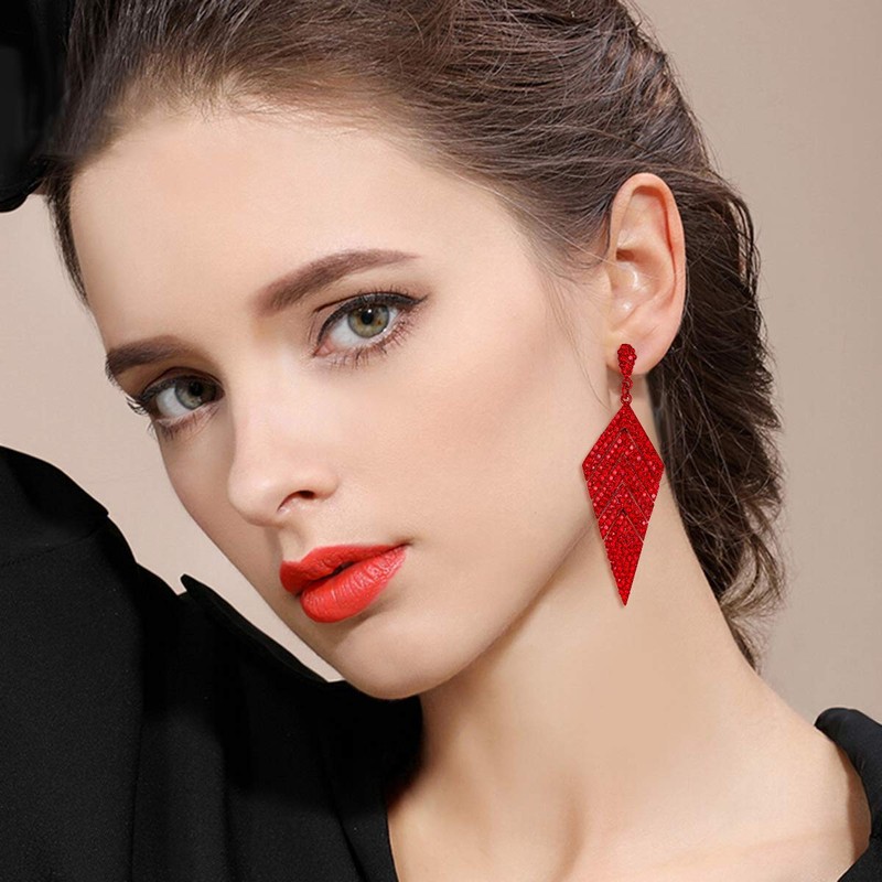 EVER FAITH Women's Crystal Wedding Banquet Multilayer Rhombus Dangle Pierced