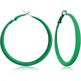 WIKMAB Bohemian Simplicity 70s 80s Classic Vintage Big Alloy Hoop Earrings Retro Neon Party Circle Disc Baked Enamel Earrings for Women (4 Green)