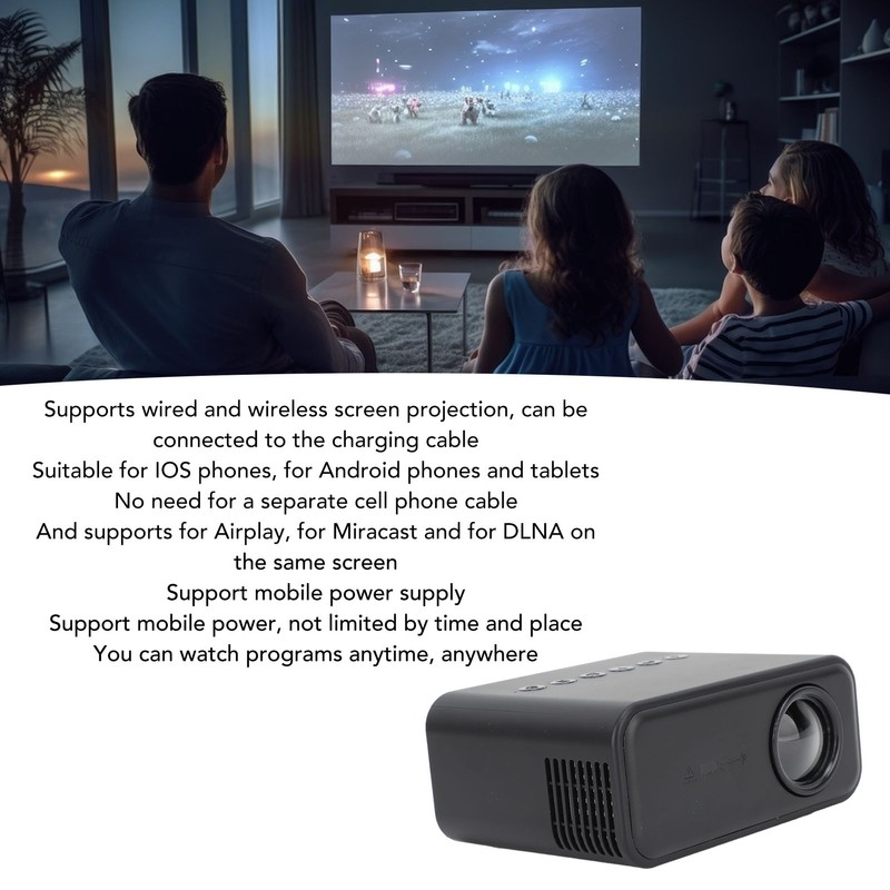 Mini Projector Multifunction HD 1080P WiFi Wireless Wired Screen Projection