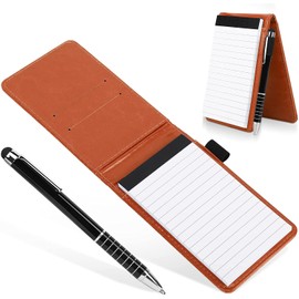 Cyiecw A7 Notebook Leather Mini Pocket Notebook With Pen A7 Soft Cover Notebook Notepad With Pen Pad Holder Working Small Notebook A7 Handy Jotter Personal Planner Memo Pad Police Steno Notebook