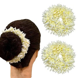 Hair Mogra Scented Rubber Band Gajra Hair Accessories for Women, Girls, Free Size (30 GM), Pack of 2, White