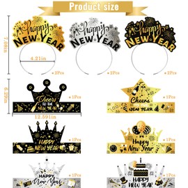 DPKOW 45pcs New Year Party Accessories Kit Black Gold Sliver New Year Glasses New Years Eve Party Hats Happy New Year Headband Wristbands Party Blowers for Kids Adults New Year Eves Decorations 2025
