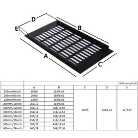 2 Pcs Ventilation Grille Cover, 150mm*250mm Black Aluminum Alloy Air Vent Grille Cover, Breathable Vent Grille for Kitchen Cupboard Wardrobe