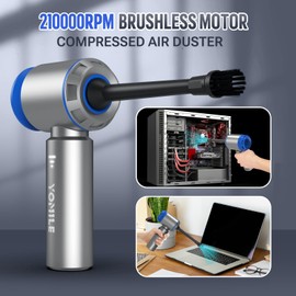 Electric air Duster - 2 in 1 210000RPM Brushless Air Duster & 21000PA Car Vacuum 9000mAh Battery Air Blower Wireless Handheld Vacuum for Car,Office and Home (Blue, 210000RPM)