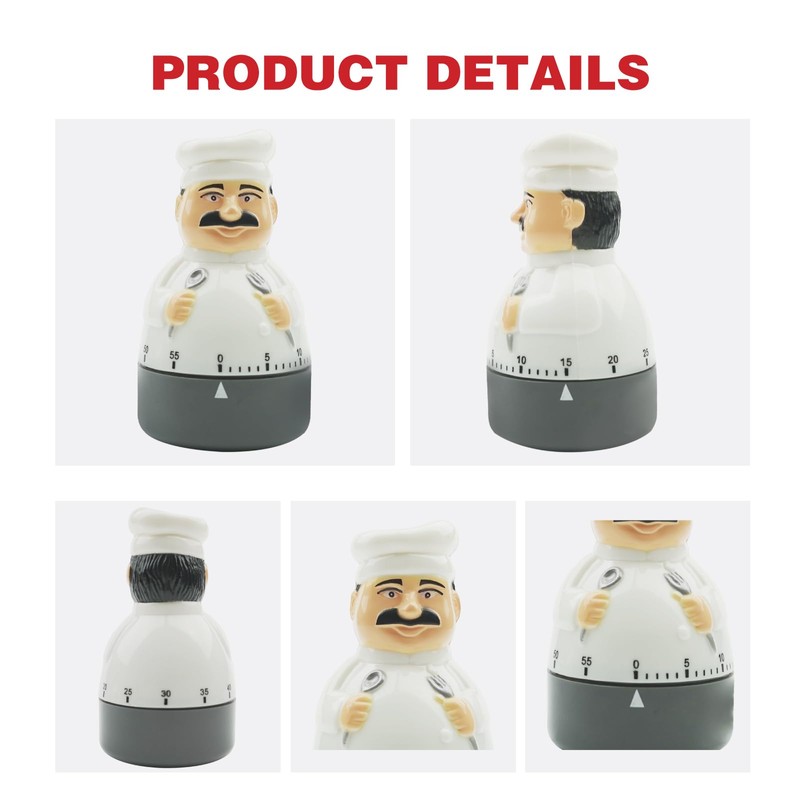 Rileyfine WG012 Kitchen Mechanical Timer, Countdown Alarm Clock, Chef Shape,