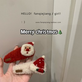 Women's Winter Christmas Lamb Fur Hairpin, Side Clip for Bangs One Size / Red Santa Claus 4ea