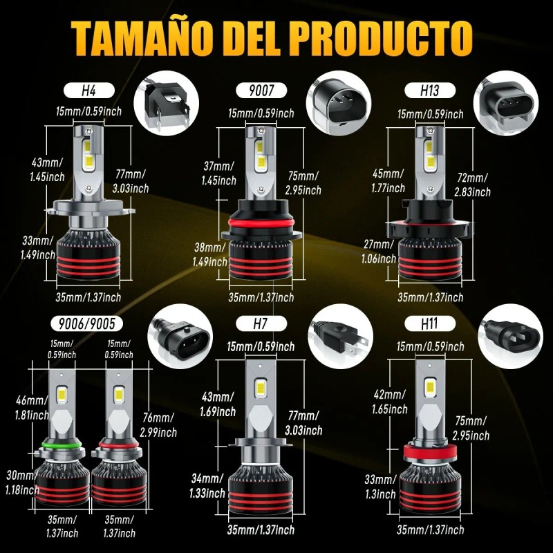 Kit De Faros Led Para Autos H7 H11 9005 9006