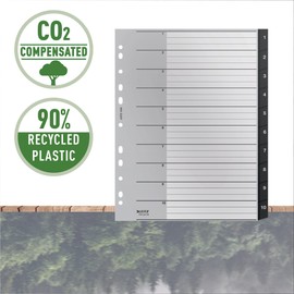 Leitz Index Folder Divider, 1-10 Numerical Tabs, A4, Extra Wide, 90% Recycled Plastic, Eco Friendly, Premium Quality, Recycle Range, 12080095, Black