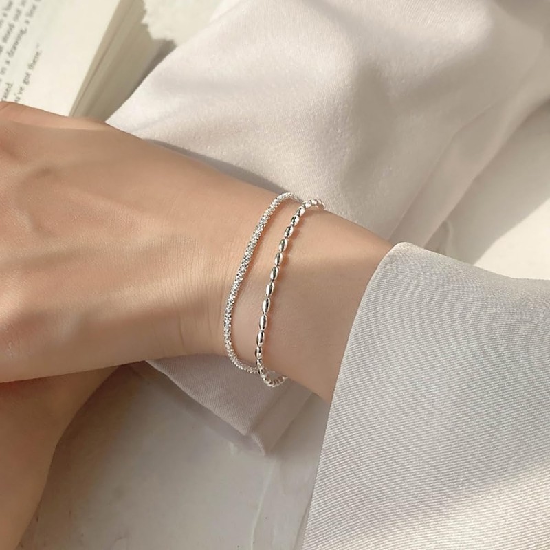PHNIBBIRD 925 Sterling Silber Arrmband Doppelte Kette Glitzernd Armband mit