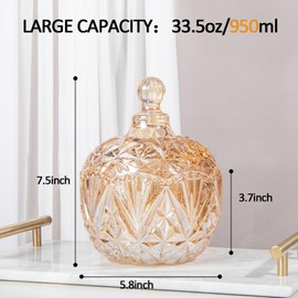 WYIPOLZI 950ml / 33oz Large Glass Candy Dish with Lid, Clear Amber Candy Jar with Lid, Covered Candy Bowl for Candy Buffet, Office Desk, Home, Kitchen