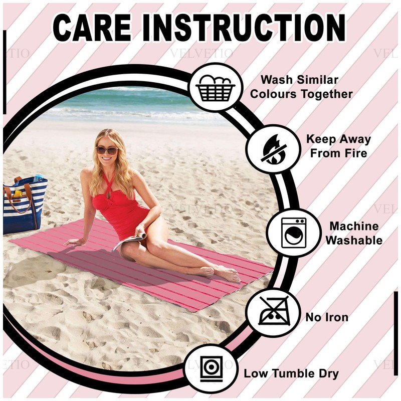 VELVETIO Luxury Sand Free Beach Towels, Extra Large Pin Stripe