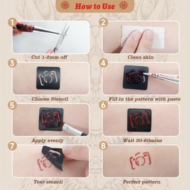 141 PCS Temporary Tattoos Stencils Kit,Temporary Tattoos Kit - 6 Pcs 3 Color(Brown, Black, Cherry Red) Ink with Gloves,DIY Body Art Painting for Women Men Adults Kids
