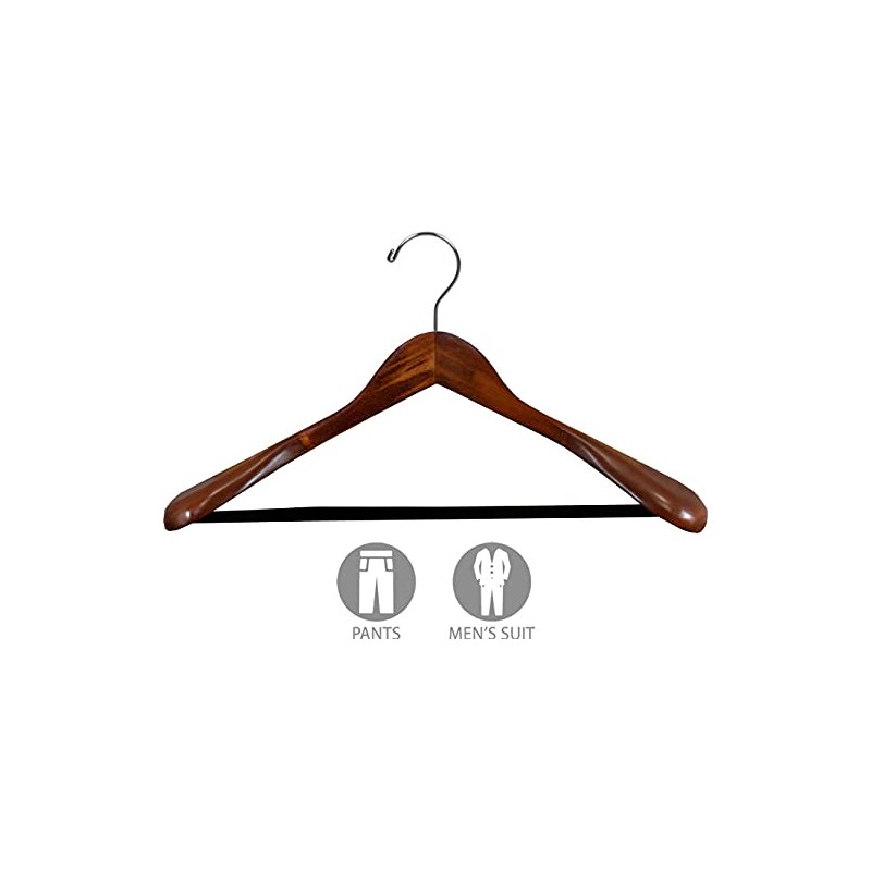 Wide Shoulder Wooden Suit Hangers 6 Pack, Luxury Solid Wood