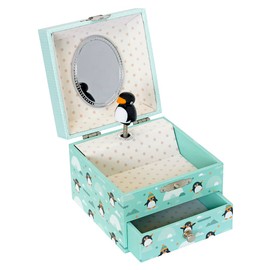 Trousselier - Pinguin - Schatzkiste & Musikschmuckdose - Spieluhr - Ideales Kindergeschenk - Phosphoreszierend - Leuchtet im Dunkeln - Musik Mozart's Kleine Nachtmusik - Farbe grün
