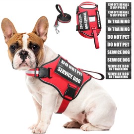 Service Dog Harness and Leash Set, Training Dog Vest with 10 Dog Patches, Emotional Support Therapy Dog Vest Harness for Small Medium Large and Extra Large Dogs(Red, M)