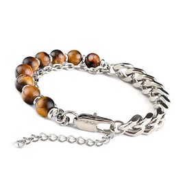 Unique Gems Buddha Solid Stainless Steel Bracelet Black Onyx Tiger's Eye Obsidian 8 mm Energy Bracelet Men's Jewellery Quality, Tiger's Eye, Tiger's Eye