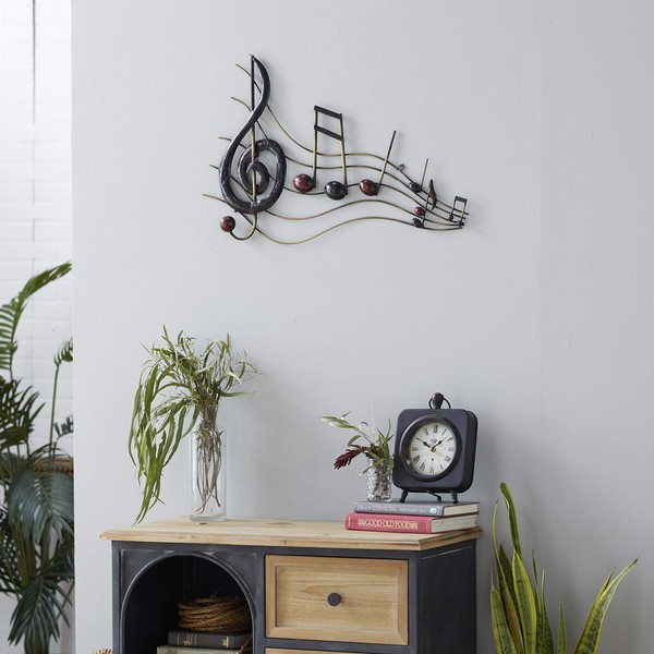 Deco 79 Metal Music Notes Wall Decor, 26" x 18" x 1", Brown